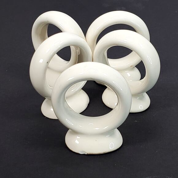 Vtg O'roark 1982 White Ceramic Napkin Ring Set Tableware Decor Retro Lot of 5 - Picture 2 of 8